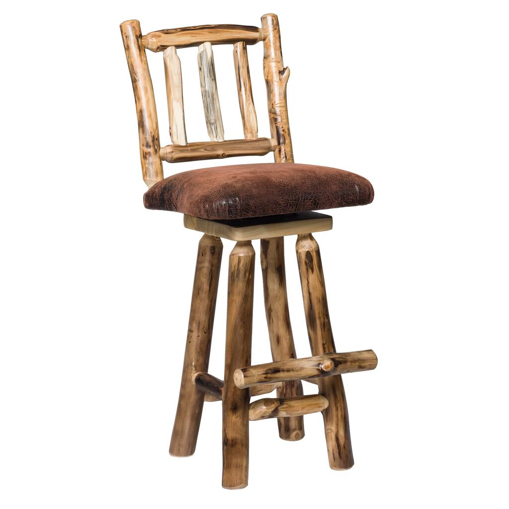 Aspen Log Swivel Bar Stool with Upholstered Seat