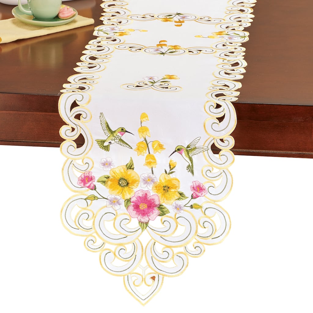 Beautiful Embroidered Hummingbirds Floral Table Linens