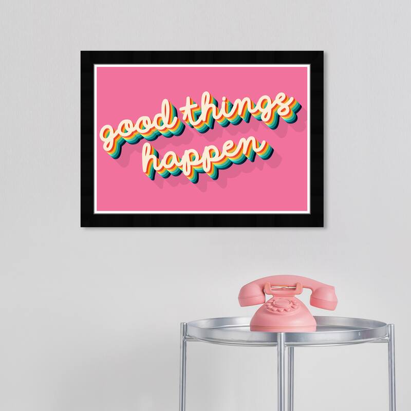 Wynwood Studio Prints Typography and Quotes Good Things Pink Pink and Dark Pink Modern & Contemporary Wall Art Canvas Print - Black