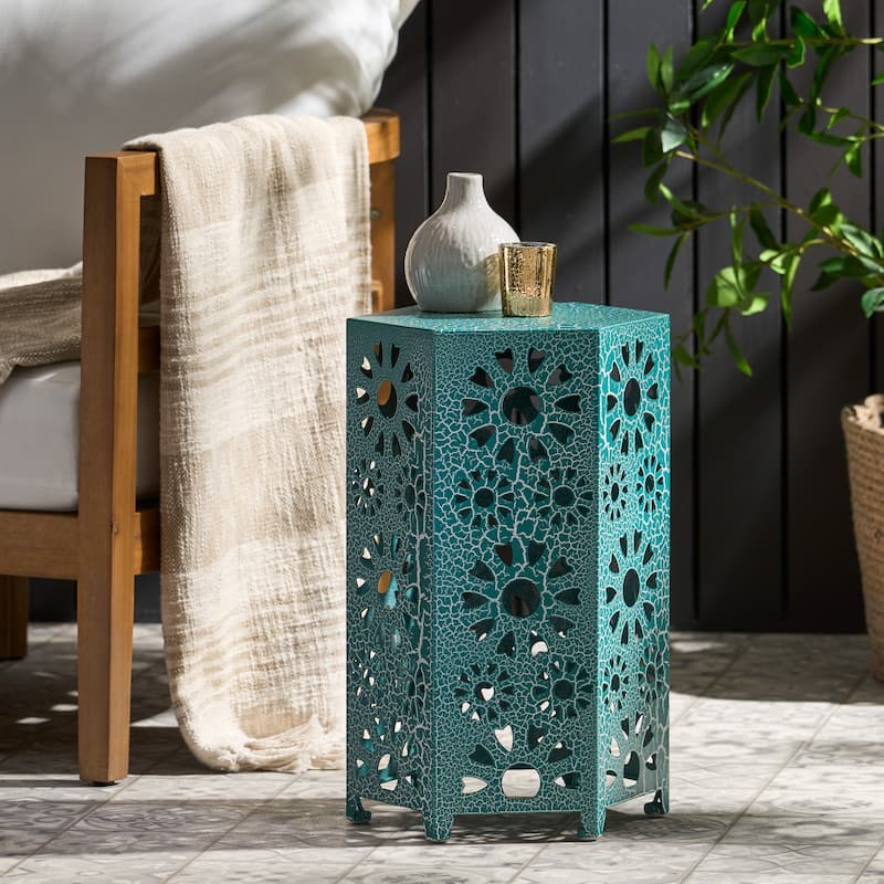 Outdoor 12-inch Floral Hexagon Side Table by Christopher Knight Home
