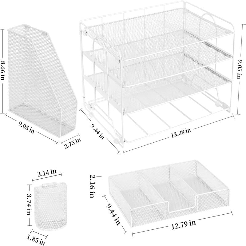 4 Tier Letter Tray Office Desk Organizers - 9.44"D x 13.38"W x 9.05"H