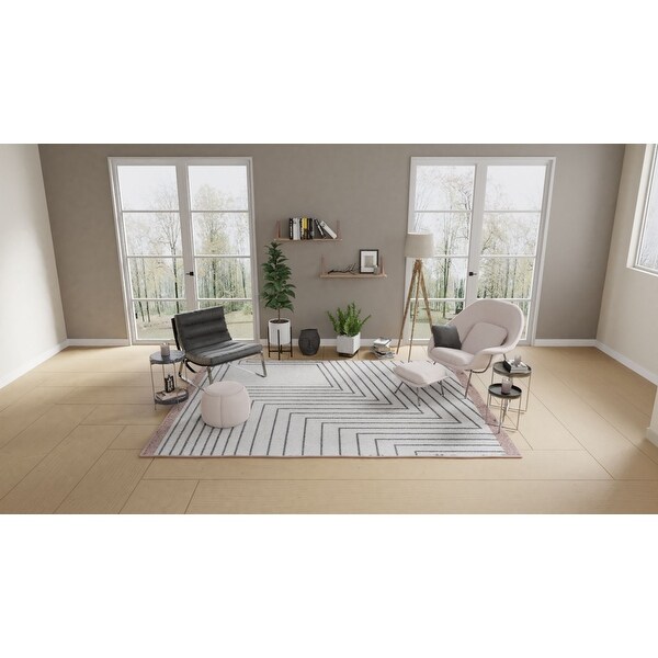 Milani Howlite Modern Pink Zebra Black and White Area Rug - Bed