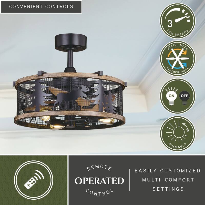 Kodiak 21" Rustic Cage Ceiling Fan with Light Kit and Remote