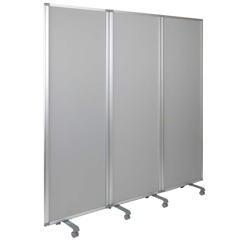 Mobile Whiteboard/Cloth 3 Section Partition with Locking Casters, 72"H x 24"W - 23.75" - 71"W x 0.875" - 13.875"D x 72.125"H