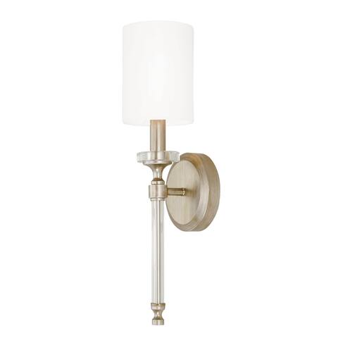 Breigh 1-light Brushed Champagne Wall Sconce w/ White Fabric Stay-Straight Shade