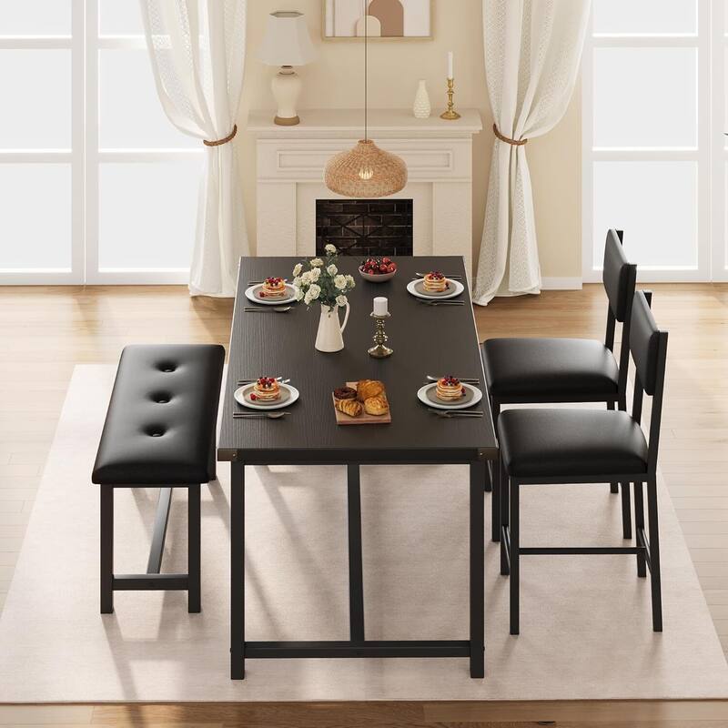 Kitchen Dining Table Set for 4 with 2 Padded Chairs and Bench for Apartment, Home