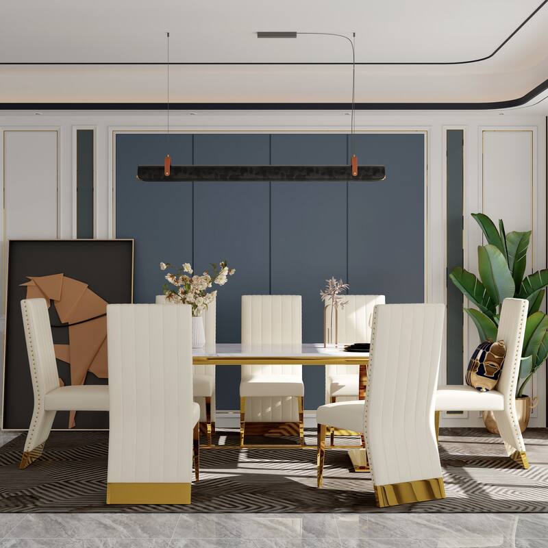 70 inch Dining Table Set with Boucle Dining Chairs