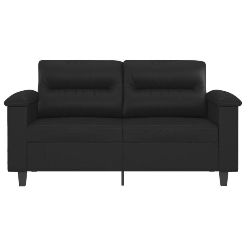 2 Seater Sofa, Black Faux Leather, Tufted Cushions, Steel, 59 Inch