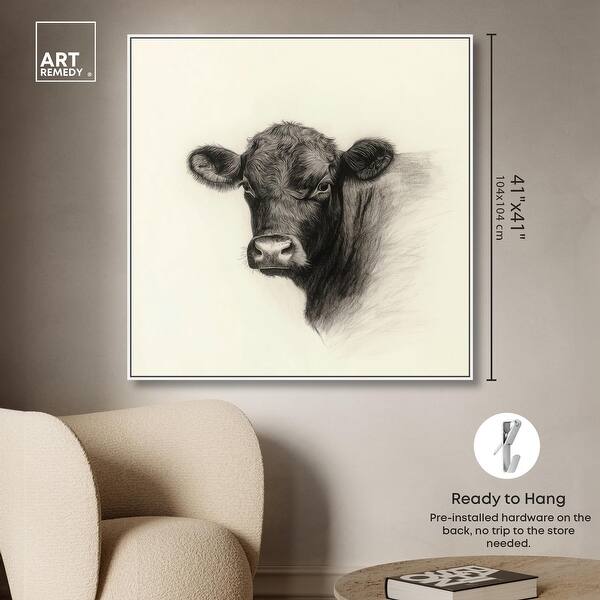 dimension image slide 7 of 24, Darkness in Detail of Cow Canvas Animal Art Prints by Art Remedy
