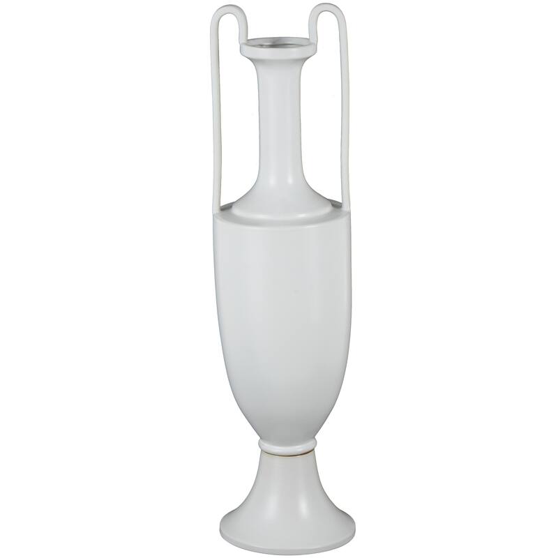 Ceramic Fluted Urn Shaped Vase with Arch Handles - Black or White - Roche River Decor - White