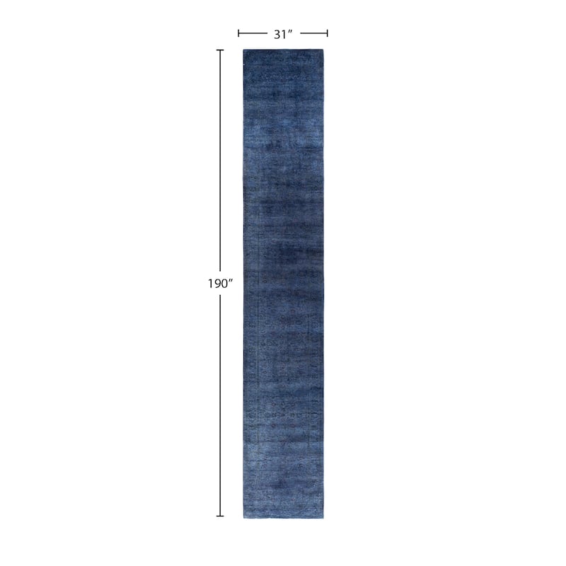 Overdyed One-of-a-Kind Hand-Knotted Runner Rug - Navy - 2' 7" x 15' 10"