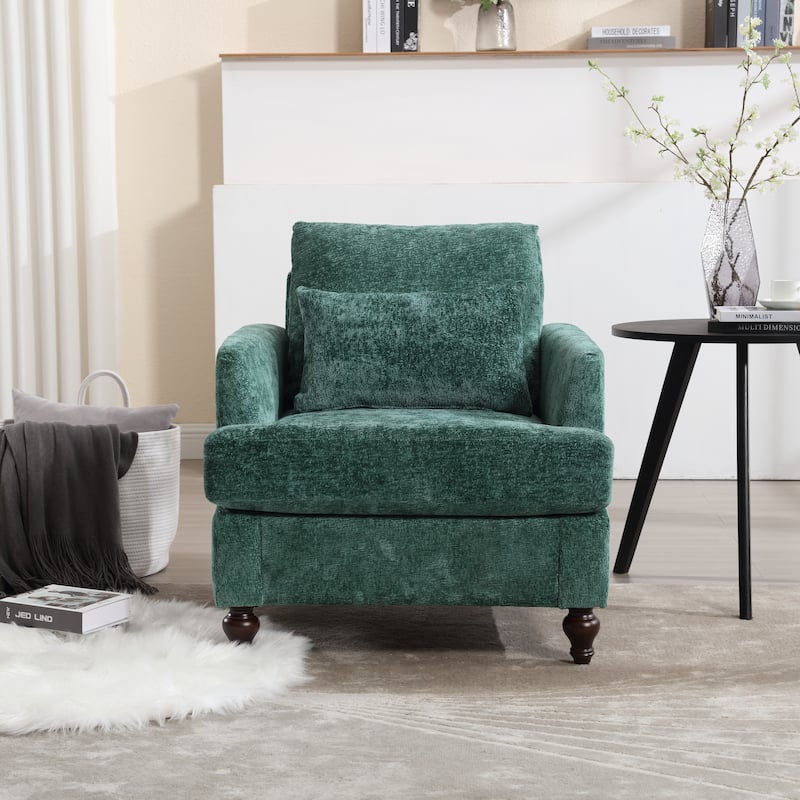 Emerald Chenille Wood Frame Armchair for Living Room, Bedroom or Reading