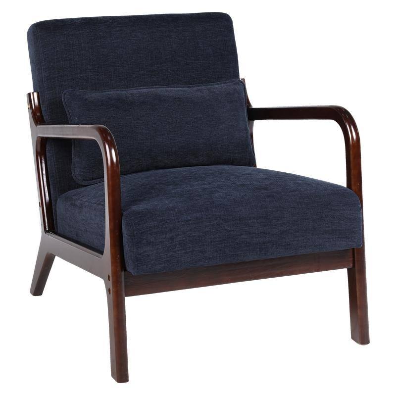 Mid-Century Modern Accent Chair with Solid Wood Frame and Detachable Lumbar Pillow for Living Room or Bedroom