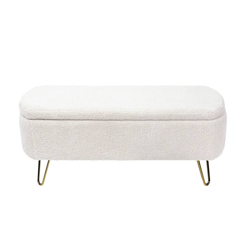 Modern Faux Fur Storage Bench with Gold Legs, Upholstered Ottoman for Living Room and Bedroom