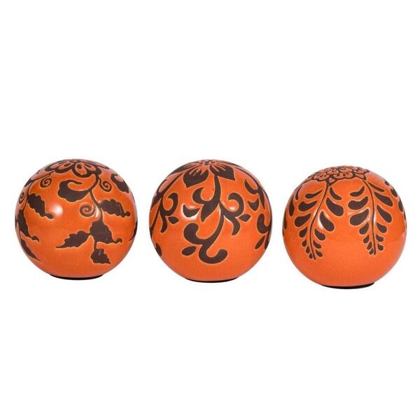 Shop Set Of 3 Orange And Black Floral Marbleized Spherical Ball