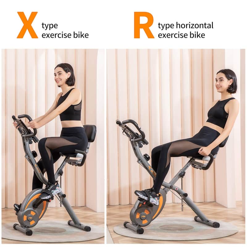 Folding Stationary Bike Recumbent Exercise Bike w/Arm Resistance Bands, Pulse Sensor, LCD