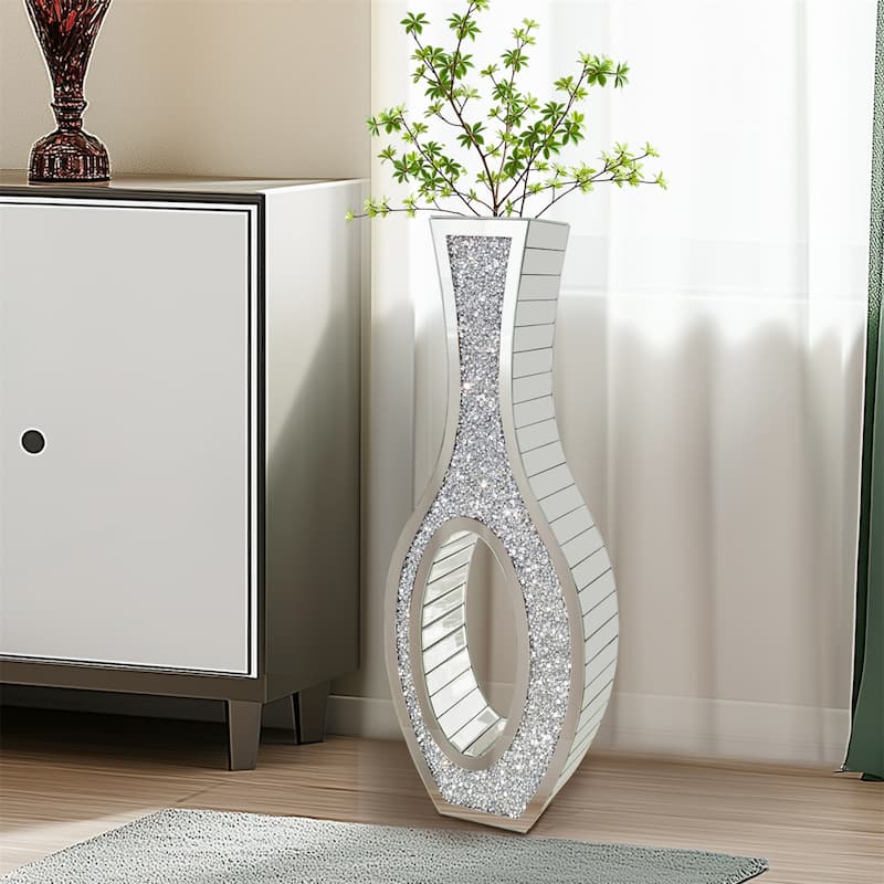 Tall Silver Mirrored Vase Decorative Crush Diamond Floor Vase Large Flower Grass Vase
