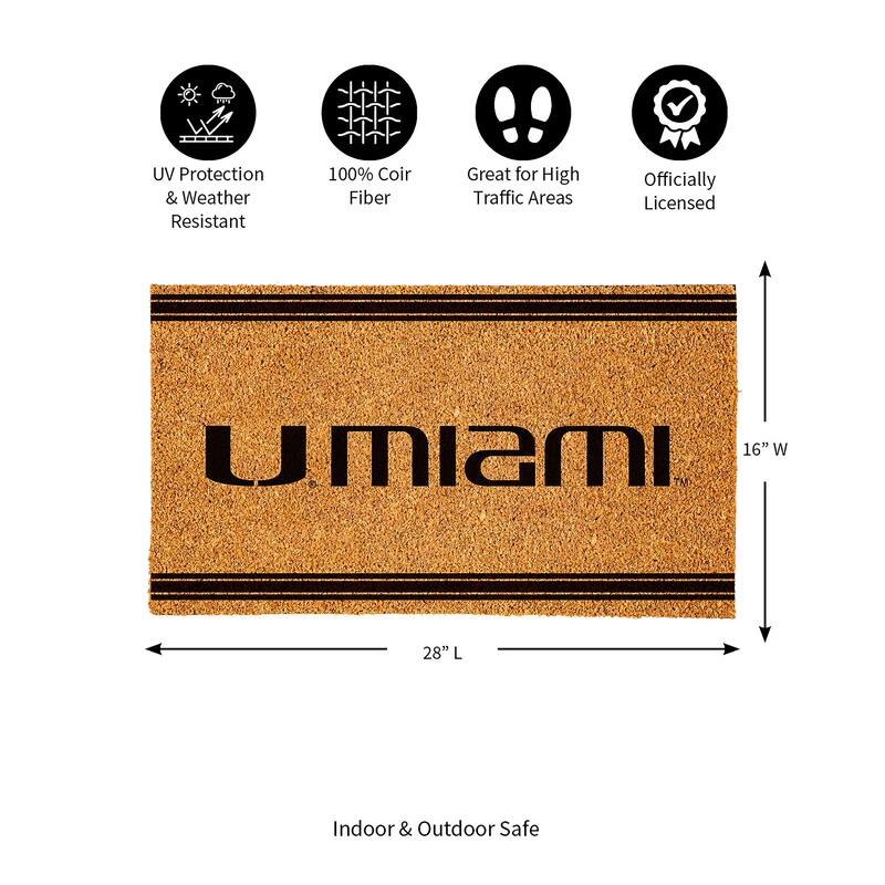 University of Miami Monochrome Indoor/Outdoor Coir Door Mat