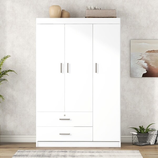 3-Door Wardrobe with 2 Drawers and Satin Silver Handles - Bed Bath