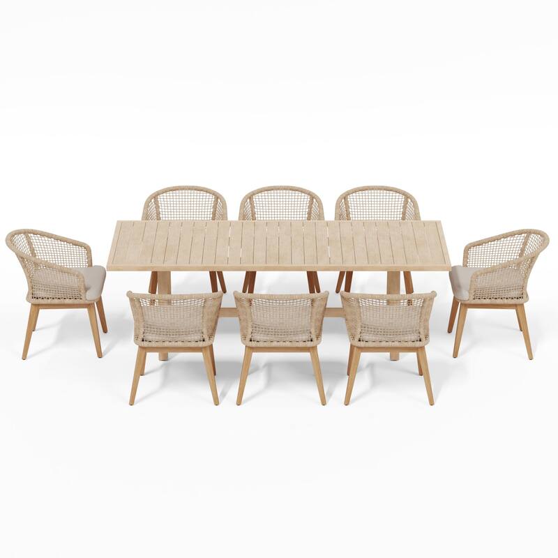 Outdoor Patio 9-Piece Dining Set With Rope-Woven Dining Chairs