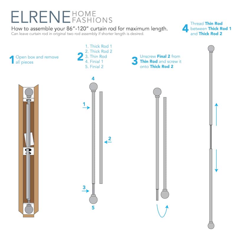 Elrene Florence Window Curtain Rod and Stacked Squares Shaped Finial