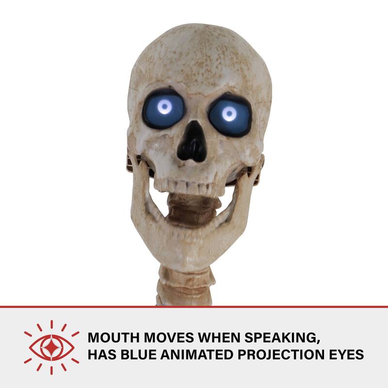 Haunted Hill Farm 8-Ft. Tall Bones McNeely the Towering Skeleton, Premium Talking Halloween Animatronic, Plug-In