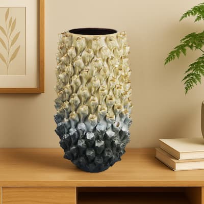 Kabo Decorative Vase, 3D Textured Body, 20 Inch Beige and Gray Ceramic