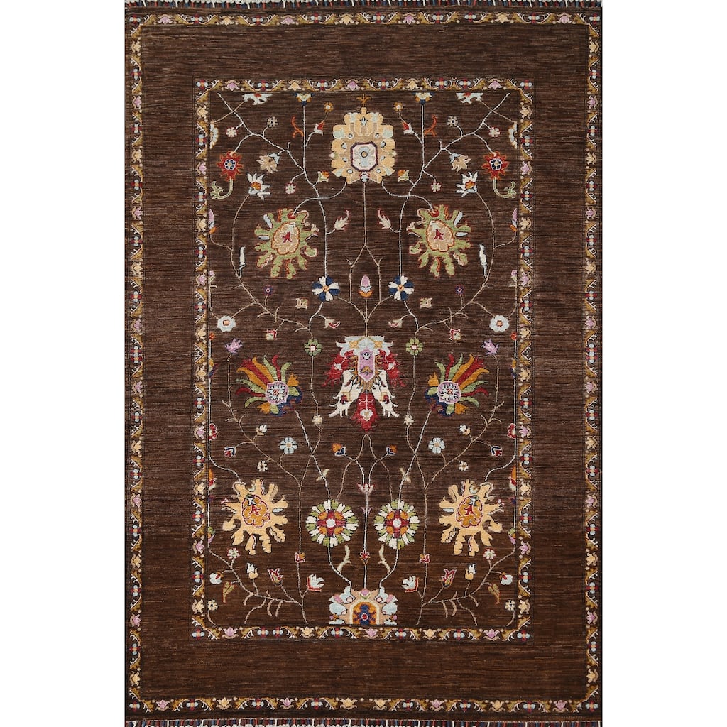 Floral Vegetable Dye Ziegler Oriental Area Rug Wool Handmade Carpet - 5'8" x 7'11"