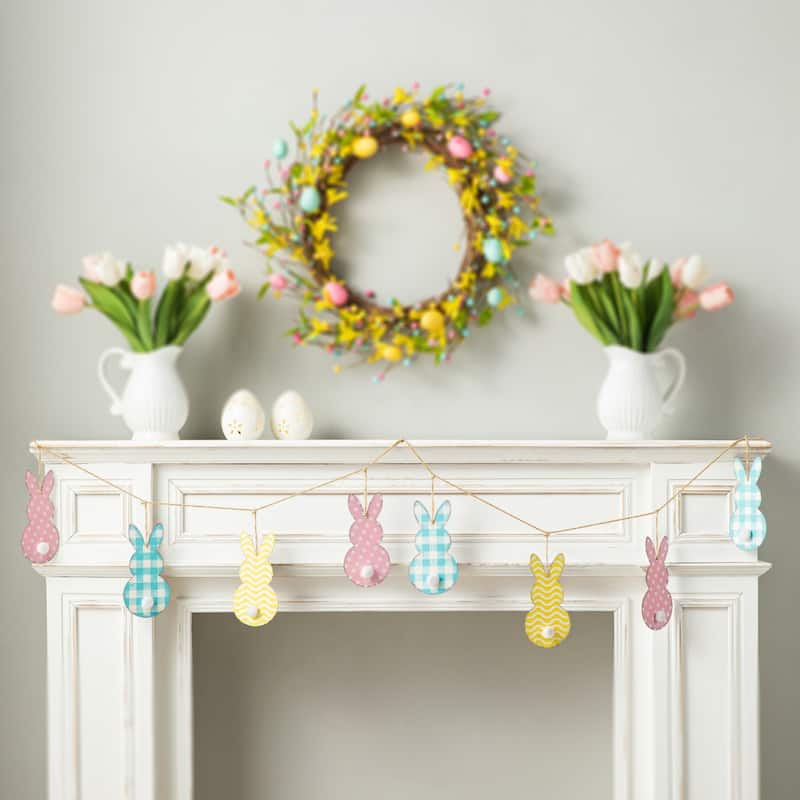 Glitzhome Easter Wooden Eggs Door Hanger Metal Truck Bunny Garland Wall Hanging Decor - N/A