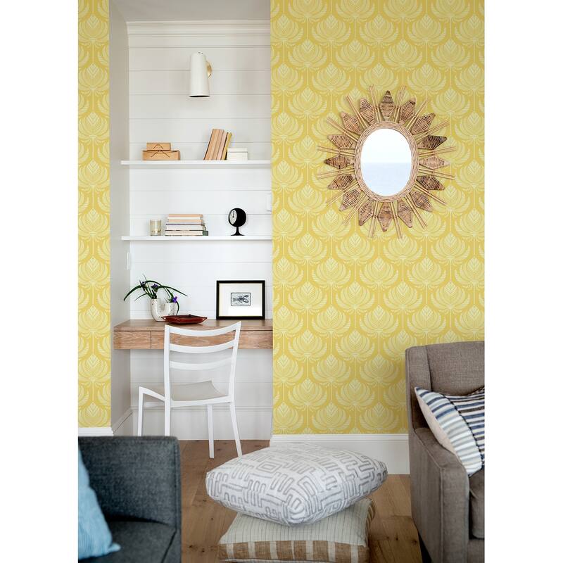 A-Street Prints Palmier Yellow Lotus Fan Wallpaper