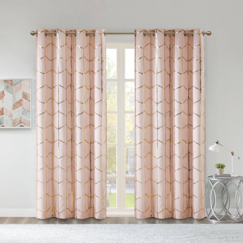 Intelligent Design Khloe Total Blackout Metallic Print Grommet Top Curtain Panel - 50x84" - Blush/Gold