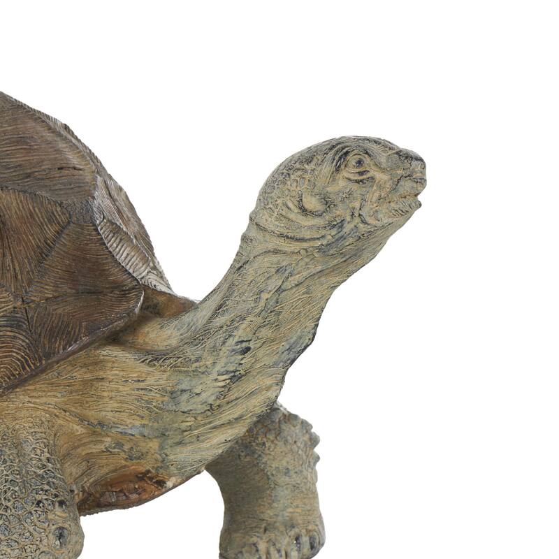 Brown Resin Distressed Textured Turtle Indoor Outdoor Garden Sculpture with Patterned Shell