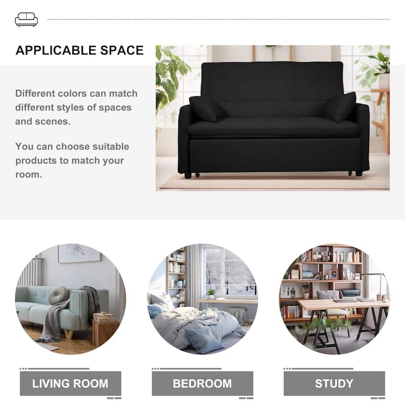 Black Convertible Sofa Bed Convertible Sofa Bed with Armrests, 2-Seater Sofa Couch for Living Room Bedroom