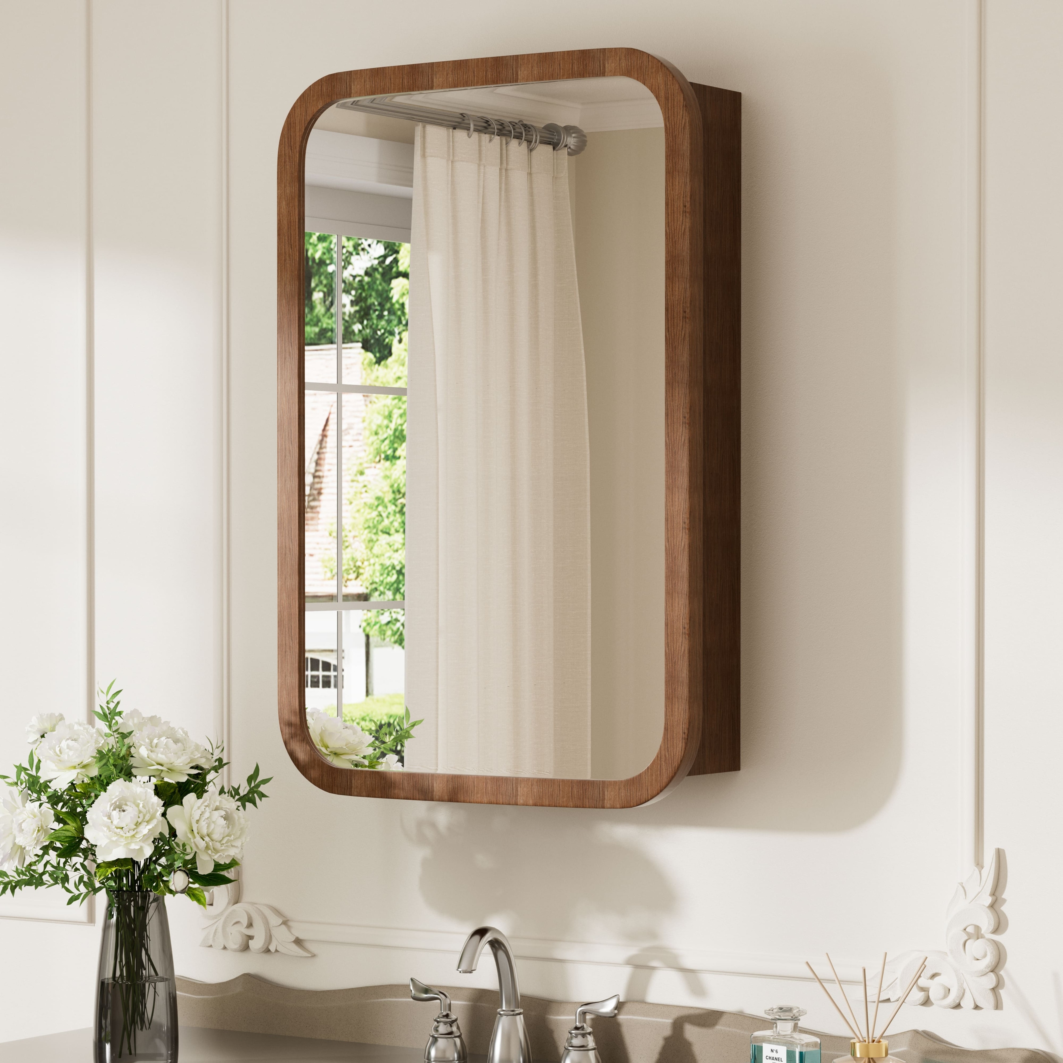 Nova Wood Medicine Cabinet with Mirror, Adjustable Glass Shelves, Reversible Door, Fully Assembled