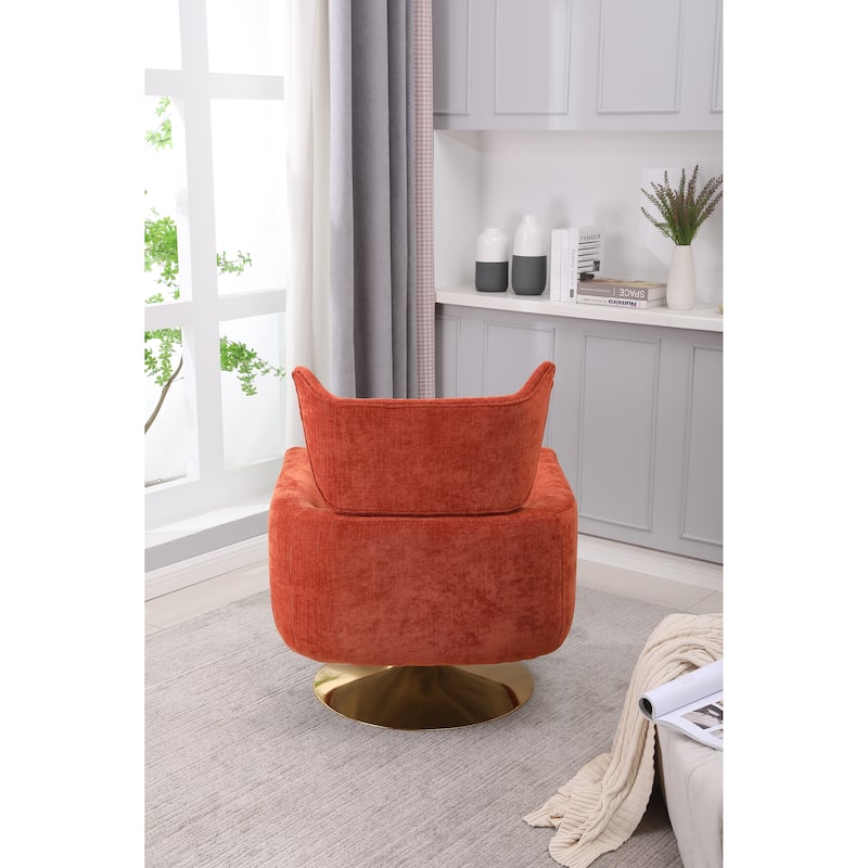 Orange Modern 29.9" Upholstered 360° Swivel Accent Chair with Iron Base and Pillow