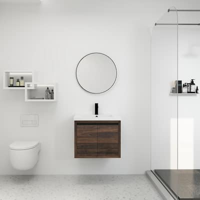 24 inch Plywood Freestanding Bathroom Vanity Set with Integrated Resin Sink