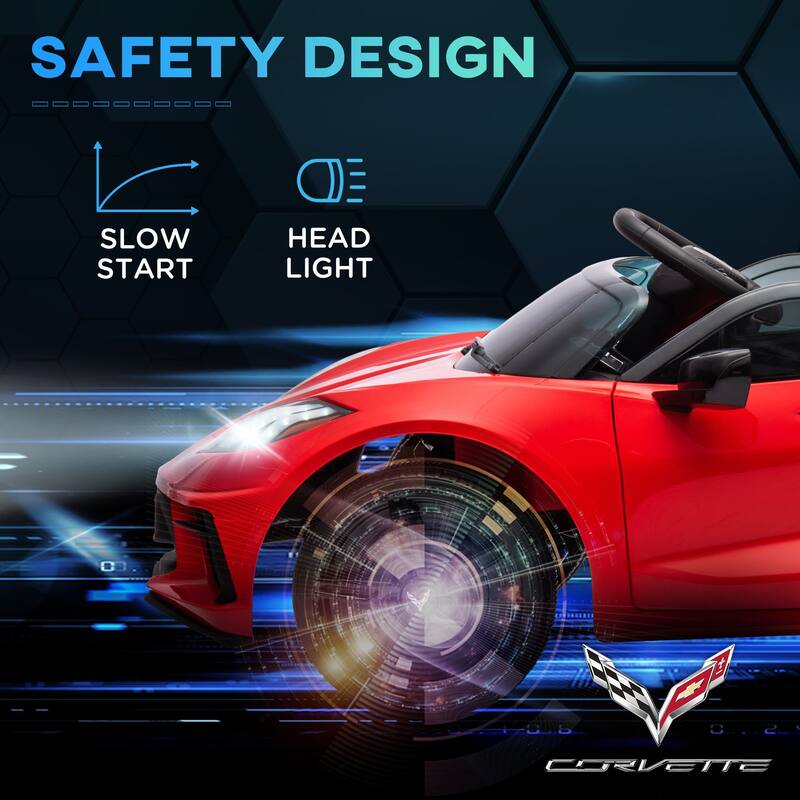 12V Kids Ride-On Chevrolet Corvette Licensed Car with Suspension, USB Music Port, and Dual Driving Modes for 3-6 Years