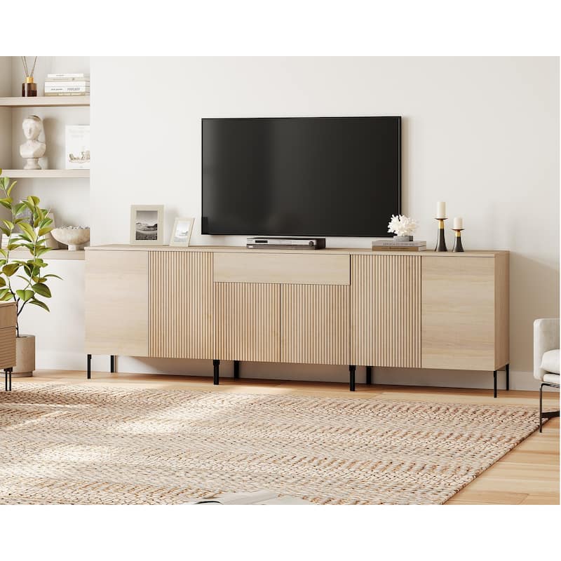 94.5" Modern Reeded Dresser TV Stand For Tvs Up To 100 Inch, Entertainment Center With Adjustable