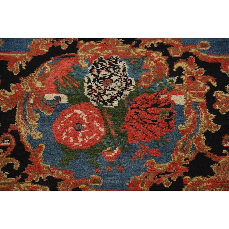 Hand Knotted Oriental 100% Wool Carpet Traditional All-Over Navy Blue & Blues Senneh Runner Rug - 19' 3'' X 3' 5''