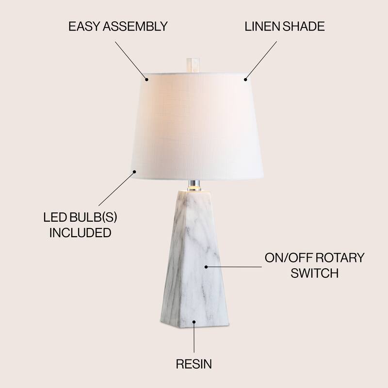 Gabrielle 20.5" Resin LED Table Lamp, White Marble Finish by JONATHAN Y - 20.50