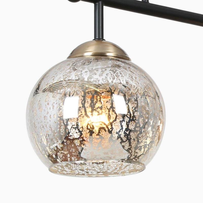 Ziv Modern 3-Light Black Gold Chandelier Linear Island Lights with Mercury Glass - 28.5" L x 5.5" W x 13" H