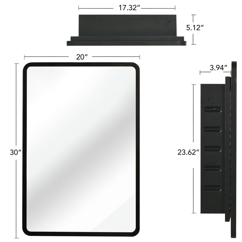 Metal Framed Mirror Cabinet with Adjustable Shelves, Wall-Mounted or Recessed Design, Rust-Resistant