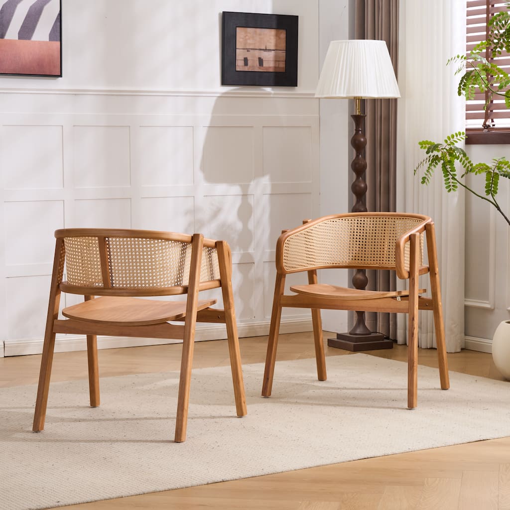Christopher Knight Home - Mid-Cenutry Natural Rattan Mesh Dining Chairs Set with Ergonomic Curved Back and Armrests