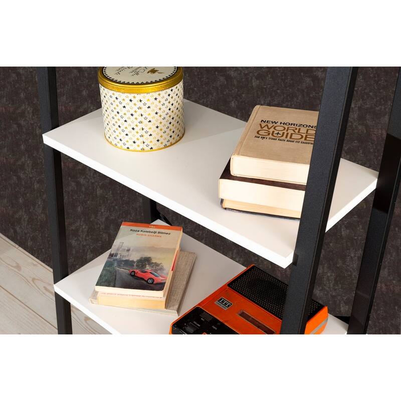 Leon 5 Tier Modern Ladder Bookshelf Organizers, Metal Frame Bookshelf