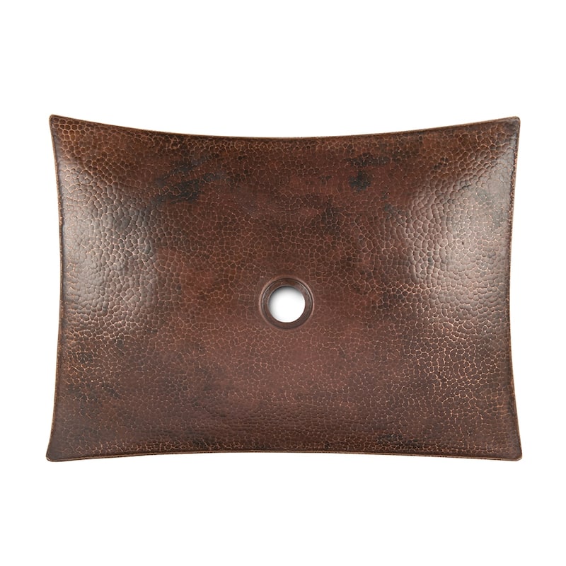18" Rectangle Modern Slope Hammered Copper Sink, Matching Drain and Accessories