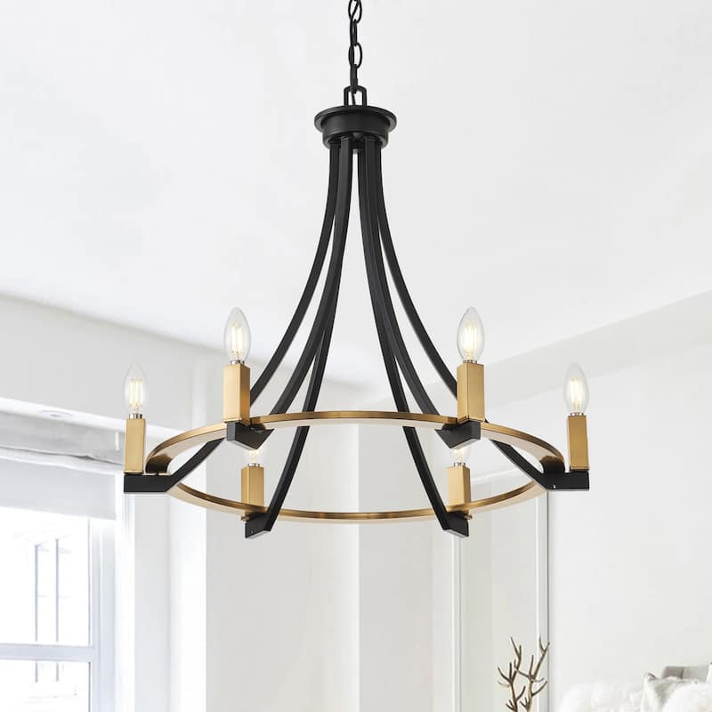 6-Lights Wagon Wheel Vintage Style Dimmable Chandelier - 24"D×4.7"W×83.0"H （Adjustable） - Gold - 24"D×4.7"W×83.0"H （Adjustable）