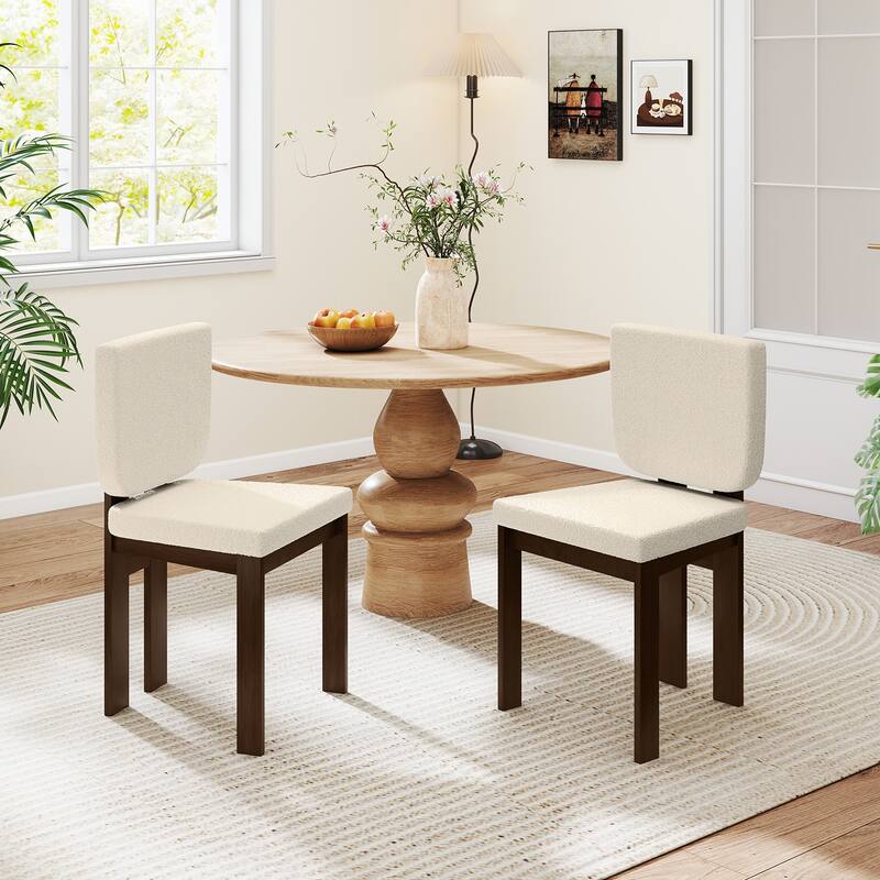 Rubber Wood Dining Chairs Set of 2 with Sherpa Upholstery, Ergonomic Support - 19.5" x 20" x 35"