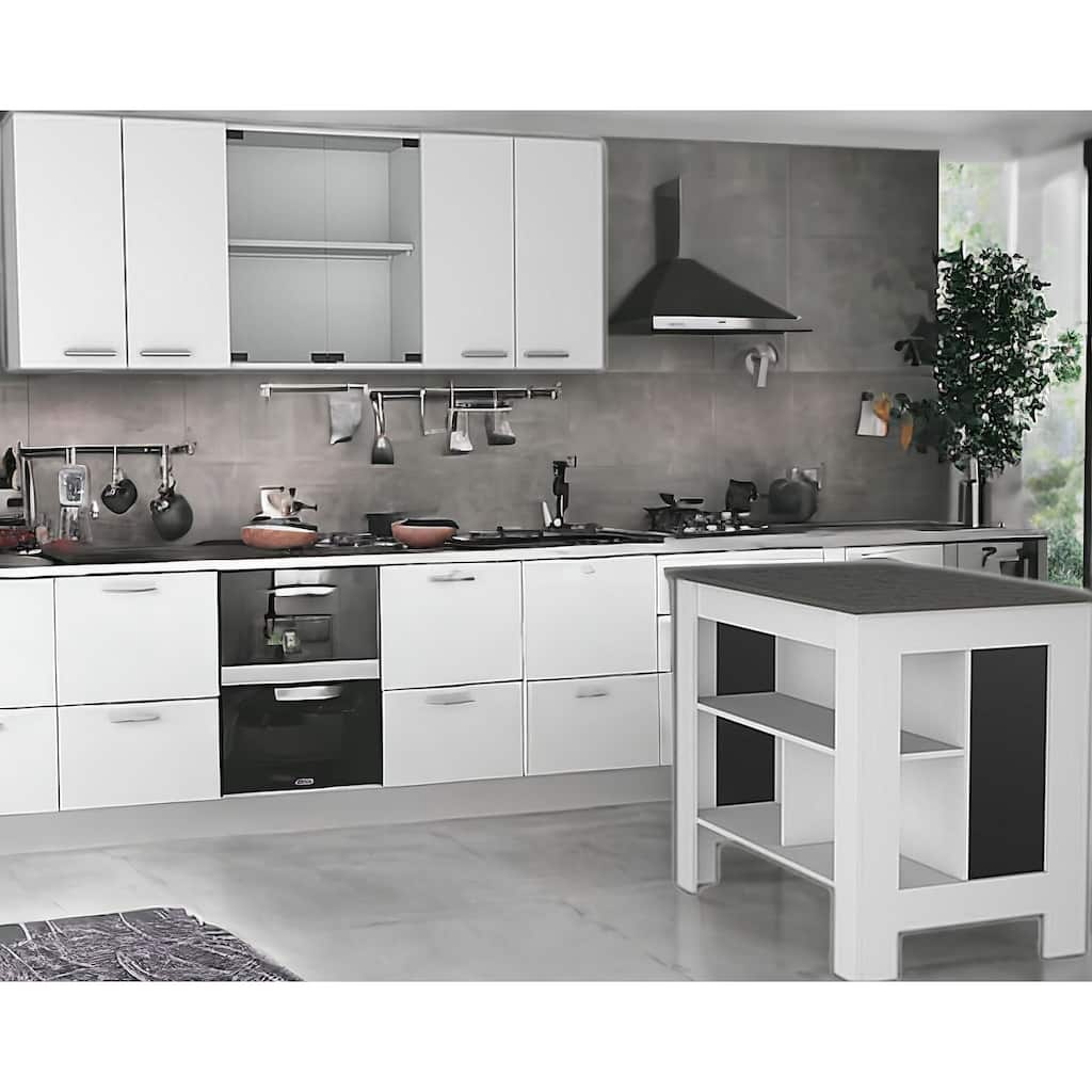 HomeRoots White And Dark Brown 41" Kitchen Island Set With Storage - 40.5' X '35.4' X '27.5