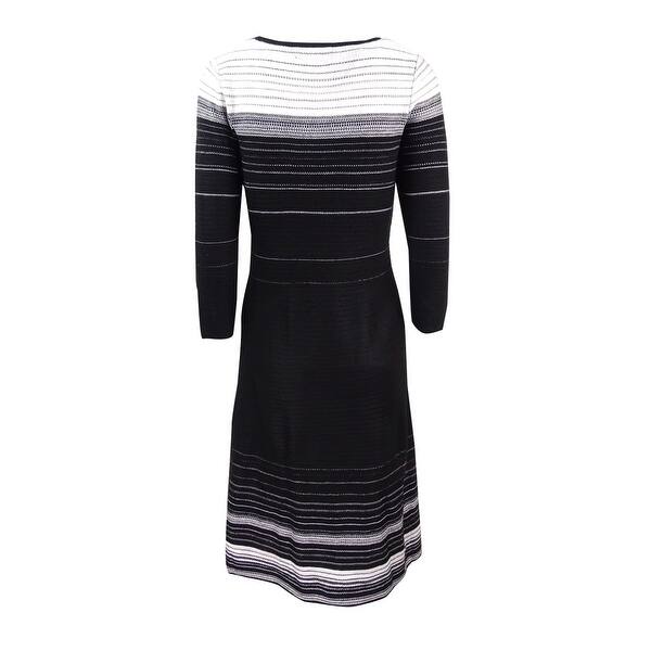 Shop Nine West Women S Striped A Line Sweater Dress Black Ivory