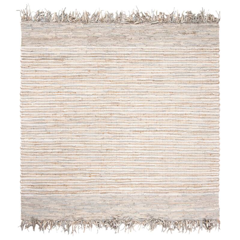 SAFAVIEH Handmade Vintage Boho Leather Lia Modern Stripe Leather - 6' Square - Beige/Multi - Square